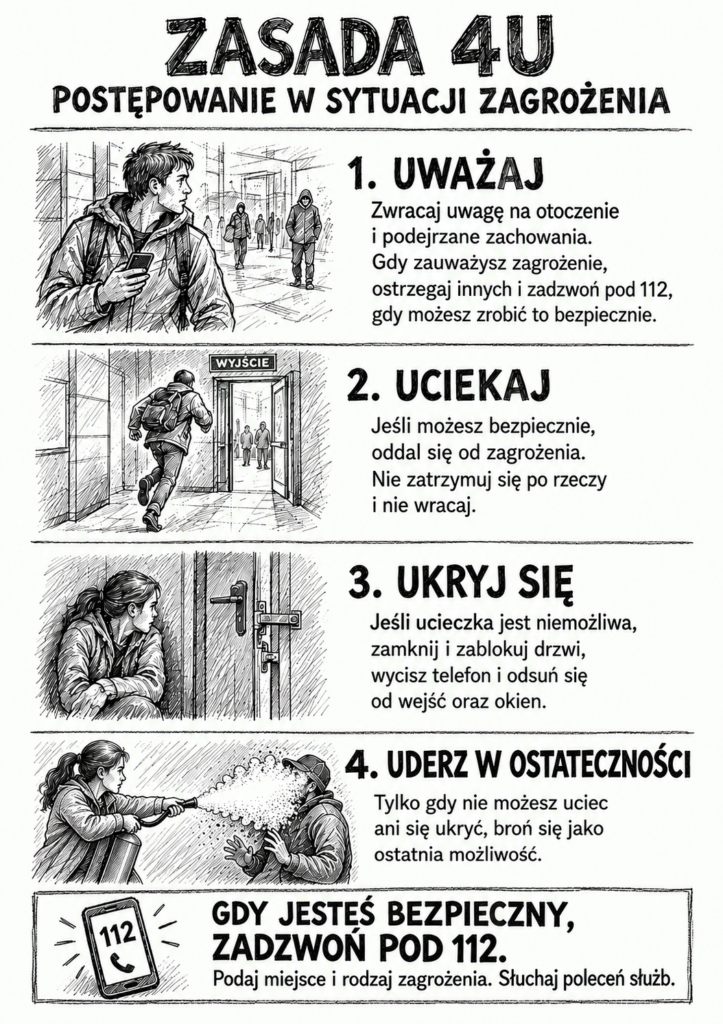 Zasady postępowania w sytuacji wtargnięcia agresywnego, uzbrojonego napastnika.